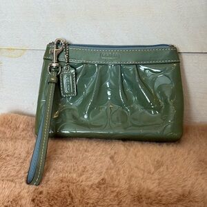 Coach Olive Green Patent Leather Wristlet